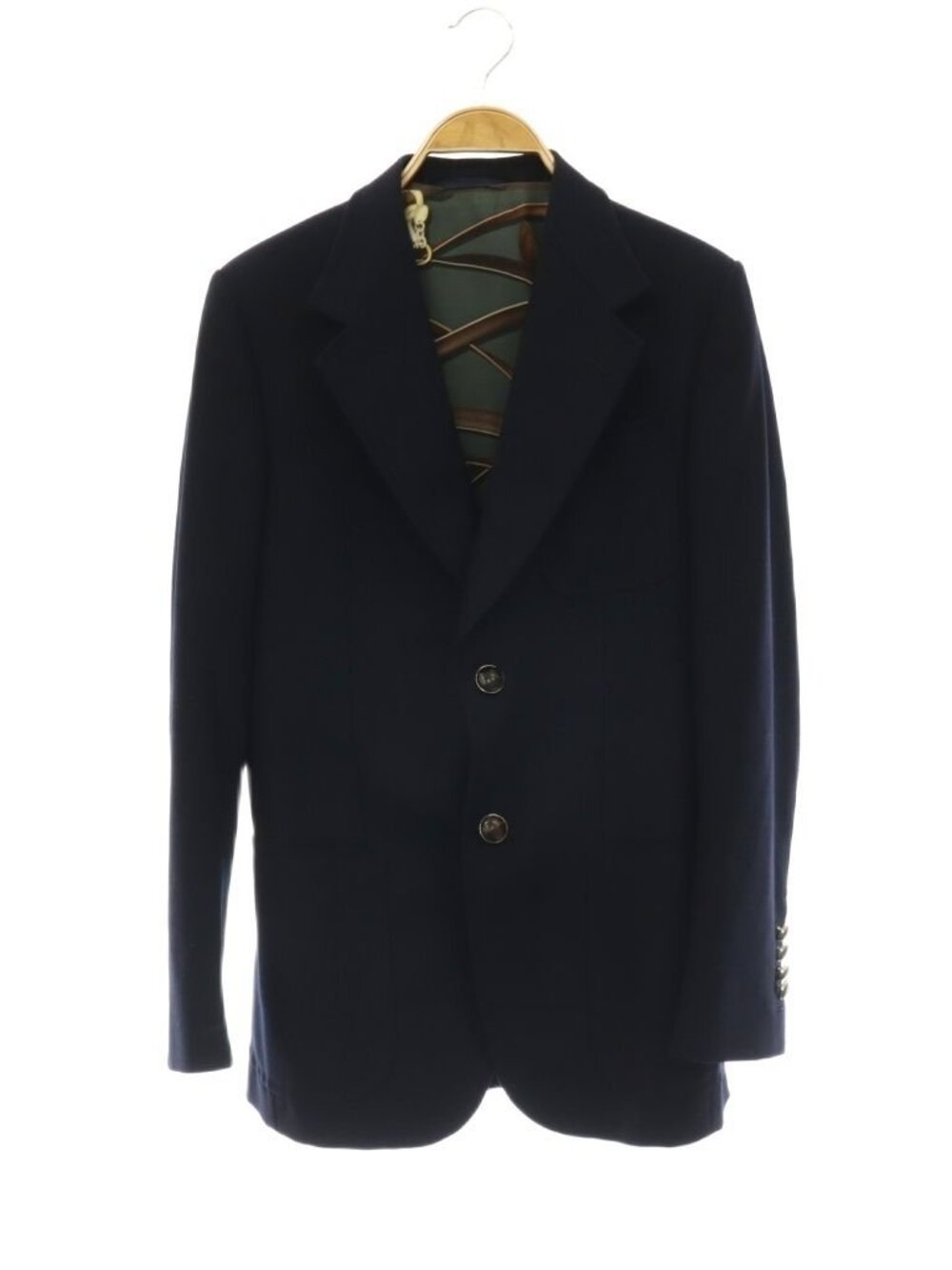 Gucci Lining Silk Scarf Pattern Tailored Jacket Fully Lined Wool Dark Blue Dark